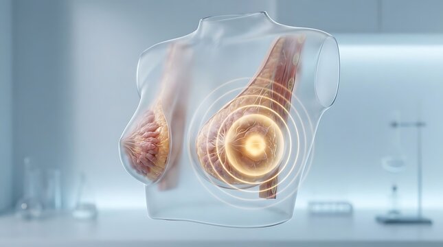 3D Illustration of Breast Cancer Detection and Tumor Highlight