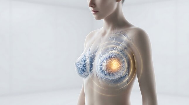 3D Illustration of Breast Cancer Diagnosis in Female Anatomy