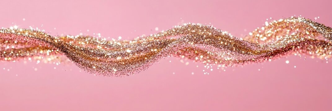 Abstract Pink Wavy Lines Made Of Sparkling Silver Glimmer Particles On An Elegant Pastel Background.