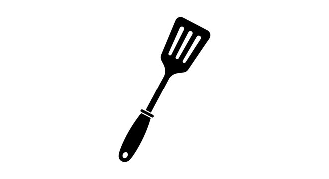 Black spatula with a long handle is depicted as a flat silhouette