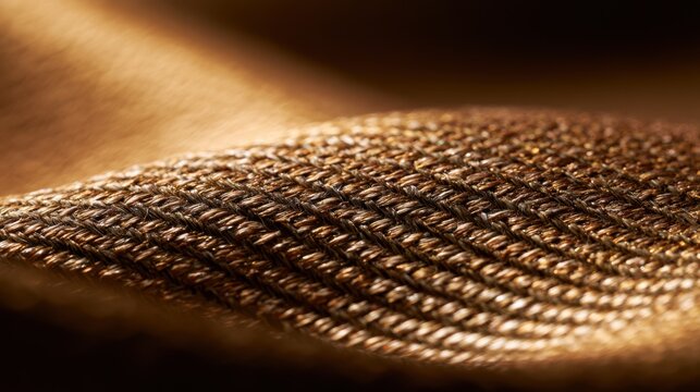 Golden Fabric Waves: A close-up macro shot reveals the intricate texture and flowing waves of a rich golden fabric, evoking warmth and luxury.
