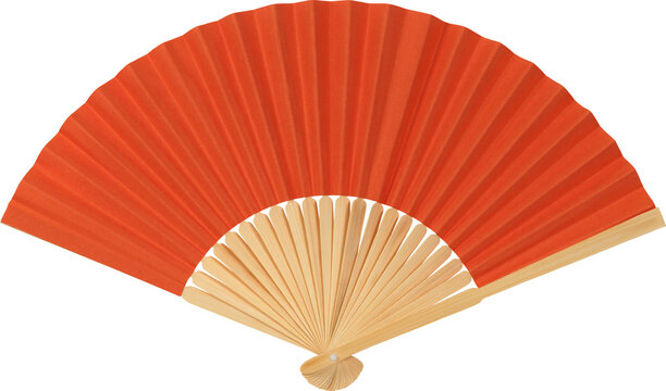 Orange hand fan isolated on white background