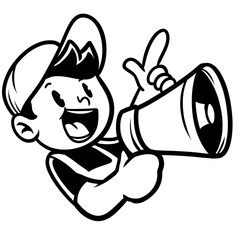 Retro Vintage Guy Mascot Shout Megaphone