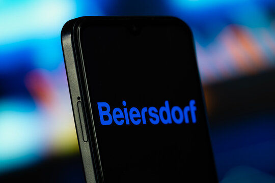 Hamburg, Germany- 7 July 2026: Beiersdorf logo is seen on a smartphone.