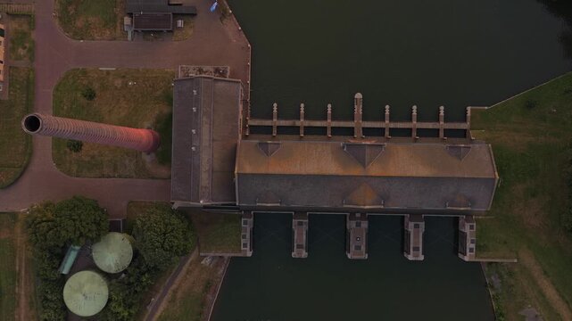 Wouda pumping station world heritage site drone view at sunrise