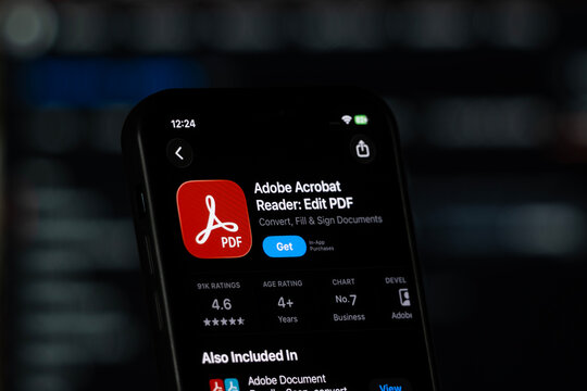 San Jose, United States - 03 Aug 2026: A smartphone screen showing the App Store page of the Adobe Acrobat Reader application.