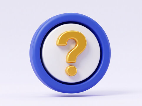 Golden 3D question mark symbol in a blue circle