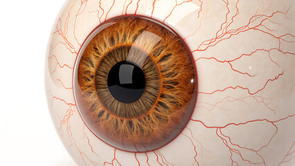 Hyper-realistic 3D close-up of a human brown iris and pupil with detailed texture and veins © Tasmia