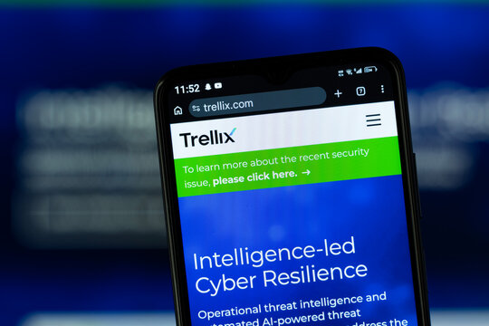 Milpitas, United States - 07 Aug 2026: Mobile website of Trellix is seen on a smartphone screen.