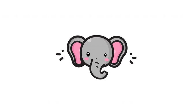 Gray elephant head cartoon illustration with cute pink ears, small eyes, and a happy face. Perfect for childrens books, educational materials, and animalthemed designs.