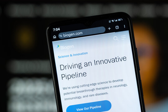 Cambridge, United States - 02 August 2026: Close-up of Biogen homepage on a smartphone.