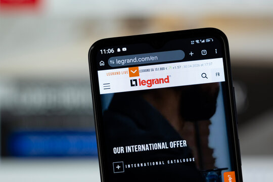 Limoges, France - 02 August 2026: Close-up of Legrand homepage on a smartphone.