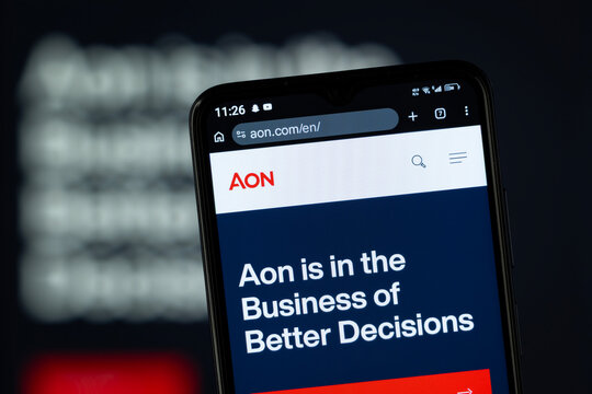 London, United Kingdom - 02 August 2026: Close-up of Aon homepage on a smartphone.