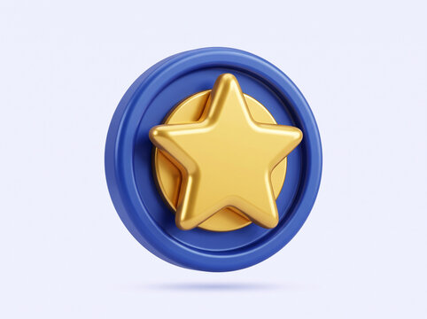 3D golden star icon on a blue circular base