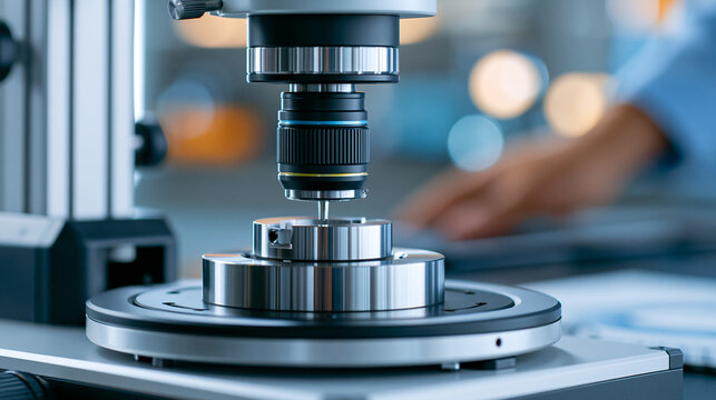 Close-up of optical comparator checking radii of complex turned parts, curvature accuracy and dimensional conformity concept, defocused background, with copy space
