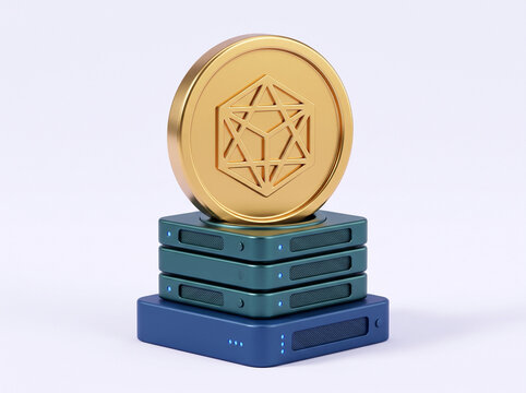 Gold digital coin on a server stack