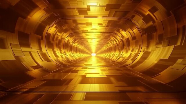 Golden metallic futuristic tunnel with bright light background