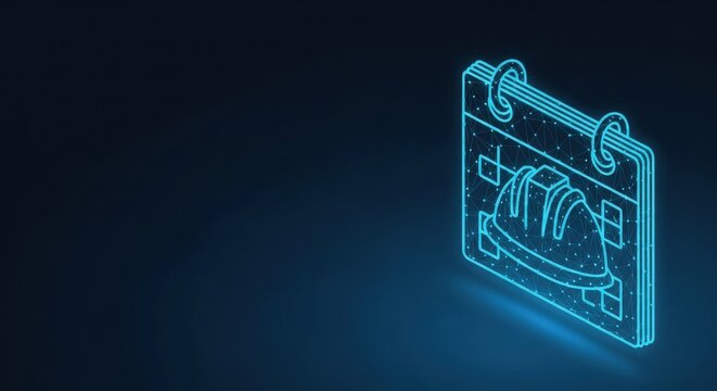 Isometric glowing blue calendar icon representing planning and scheduling events