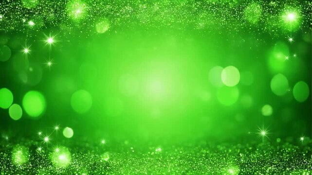 Abstract glowing green bokeh particles shimmering with light during a soft focus dreamy sequence for festive celebrations