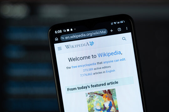San Francisco, United States - 02 August 2026: Close-up of Wikipedia homepage on a smartphone.