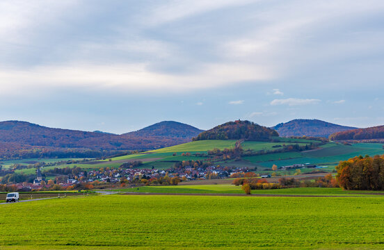 Autumn landscape overlooking the former inner German border from Point Alpha toward Thuringia, with the historic Fulda Gap, Green Belt and rural countryside