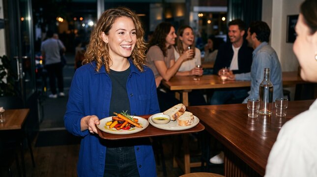 Host serves shared small plates at a neighborhood social venue