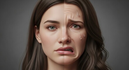 Obraz premium Woman's Face Showing Dual Emotions of Distress and Calm