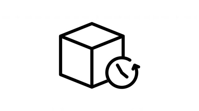 Minimalist cardboard shipping box with clock icon loop animation for delivery time tracking concept