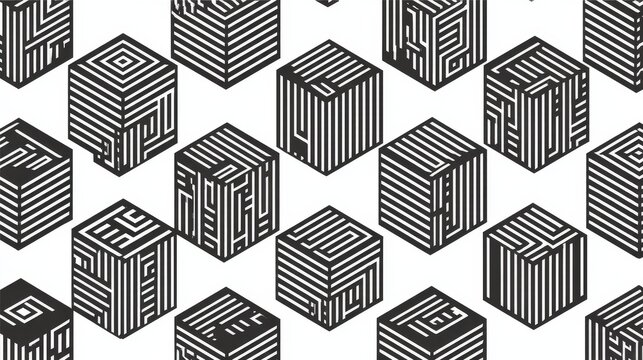 Modern Black and White Geometric Cube Pattern for Graphic Design