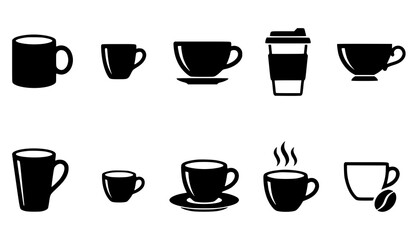 Fototapeta premium Coffee Cup Silhouette Icon Set – Minimal Café Logo Vector Collection