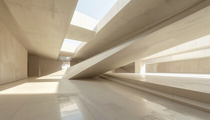 Fototapeta premium Modern architecture interior with geometric concrete structures and natural light