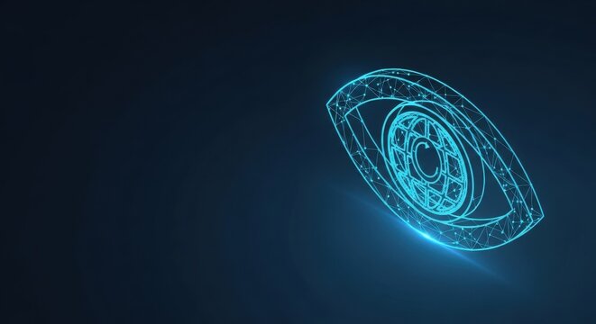 Abstract Digital Eye Symbol with Futuristic Glowing Blue Network Design