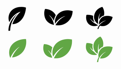 Fototapeta premium natural green and black organic leaf vector icons for sustainability branding