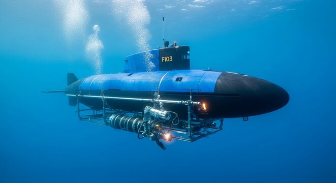 Advanced Autonomous Submarine Conducting Deep Sea Inspection Operations Underwater