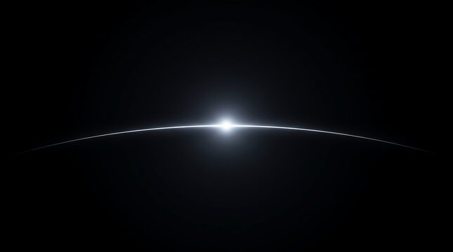 Thin white glowing arc horizon line on black background