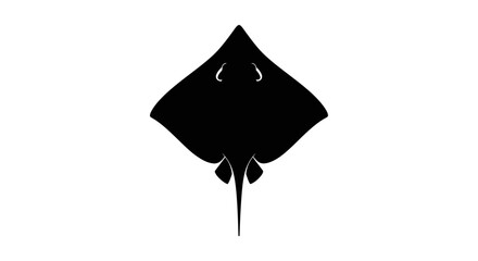 A black stingray silhouette against a white background presents a marine animal form silhouette © RmANom