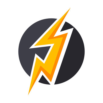 Energetic bright yellow lightning bolt cutting across a dark gray circle, symbolizing power and speed