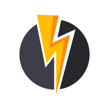 Modern electric energy logo featuring a powerful yellow and orange lightning bolt in a dark circle.