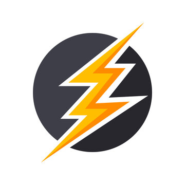 Striking lightning bolt graphic inside a circular emblem, representing energy, speed, and efficiency.