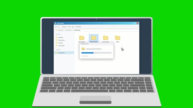 Laptop screen showing the process to compress folder into zip file. 4K Video