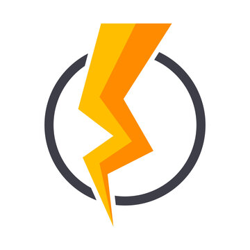 Stylized orange and yellow lightning bolt emblem inside a dark grey circle, representing energy and dynamic speed.