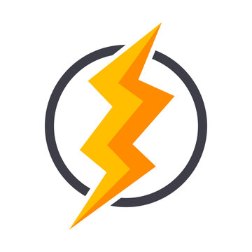 Vibrant lightning bolt icon symbolizing electric power and speed within a bold circular frame