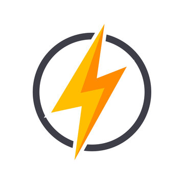 Dynamic orange lightning bolt in a circular frame symbolizing powerful electric energy and speed.