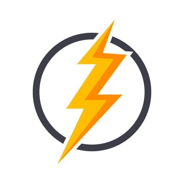 Vibrant lightning bolt symbol within a sleek dark circle, representing speed, power, and electric energy.