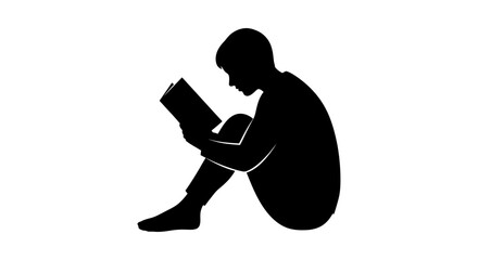 A young person seated and reading a book depicted as a black silhouette