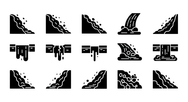 Set of Landslide and Debris Flow Vector Icons