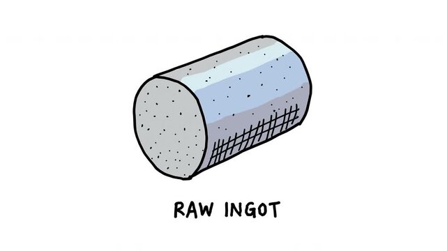 Silicon raw ingot semiconductor manufacturing boule component 4K Hand Drawn Animation
