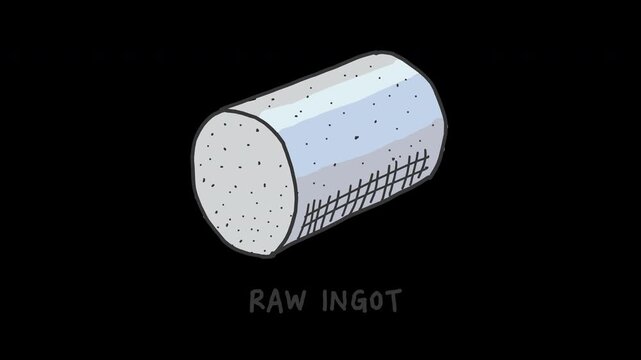 Silicon raw ingot semiconductor manufacturing boule component 4K Hand Drawn Animation with alpha transparent background