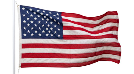 Obraz premium American flag waving on pole with stars and stripes design isolated on transparent background for projects.