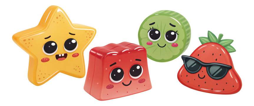 Cheerful animated fruits bringing joy with cute expressive faces